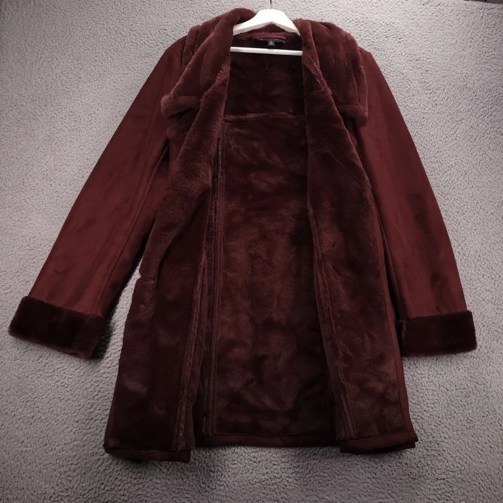 BANANA‎ Republic Factory Size MEDIUM TALL Bordeaux Faux Shearling Coat
